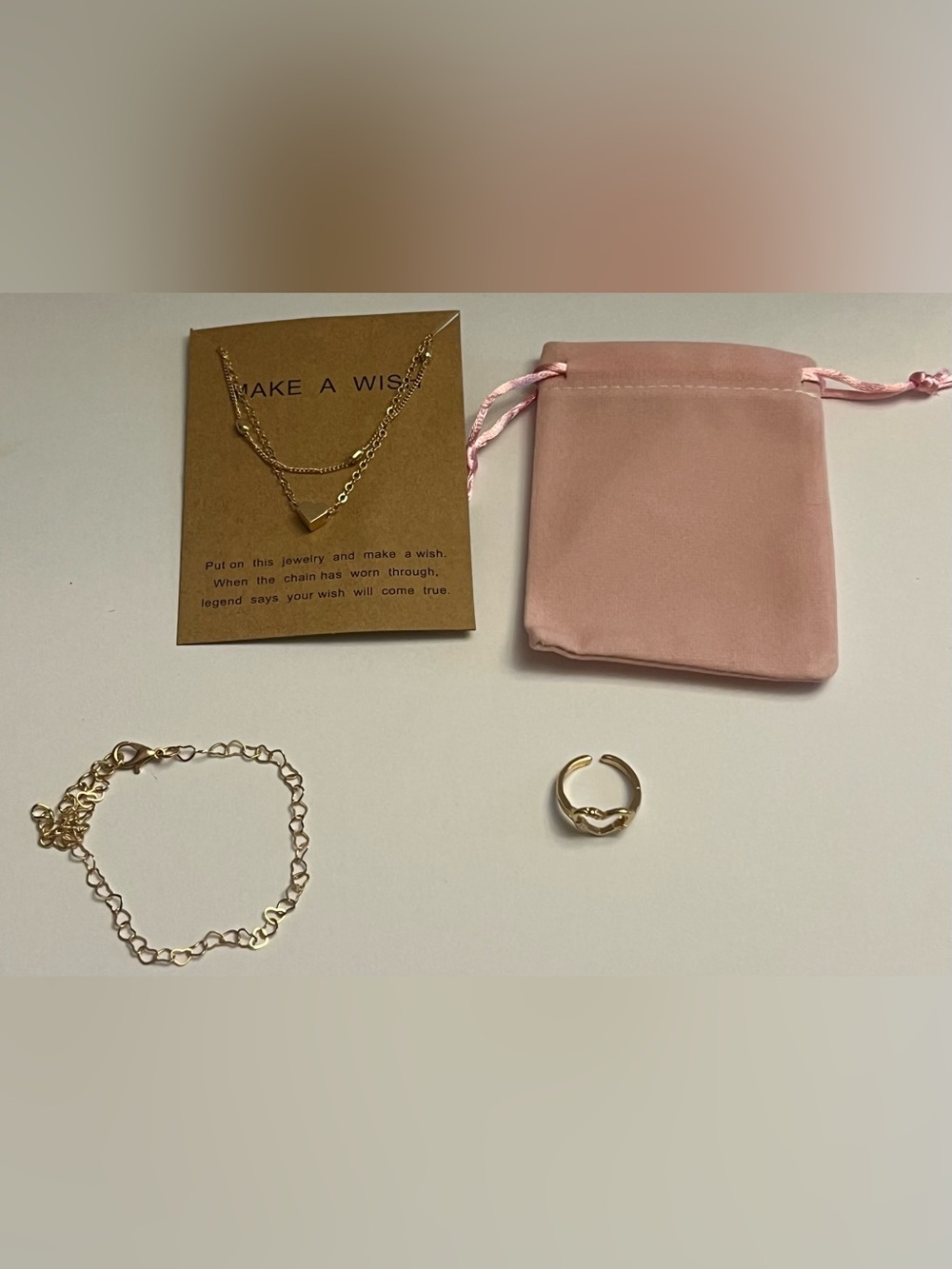 Gold-Tone Layered Heart Necklace & Bracelet Set with Ring